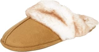 Women's Comfy Faux Fur House Slipper Scuff Memory Foam Slip on Anti-Skid Sole