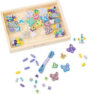 Melissa & Doug Butterfly Friends Bead Set, Arts & Crafts, Handy Wooden Tray, 120 Beads and 5 Colored Cords