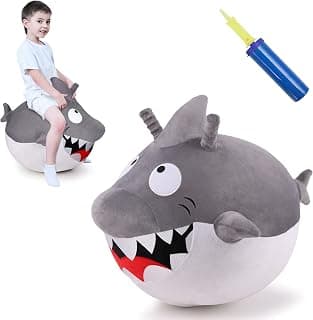 iPlay, iLearn Bouncy Pals Kids Great White Shark Hopper Ball, Toddler Ride on Bounce Toy, Outdoor Inflatable Jumping Animal W/Handle, Bouncing Hop Jumper, Birthday Gifts for 2 3 4 5 Year Old Boy Girl