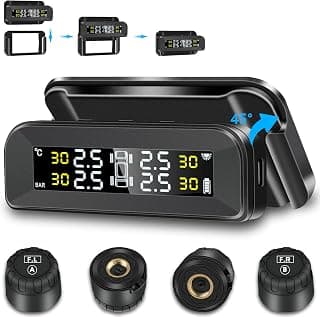 【2023 Upgrade】Tire Pressure Monitoring System TPMS Solar Wireless TIre Pressure Monitor with Removable Bracket Alarm System with 4 External Sensors Real-time Temperature Pressure 1.5-6bar for Car SUV