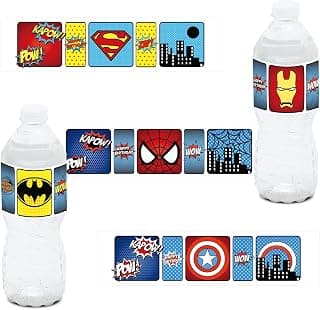 Phoenix Party 15 Superhero Water Bottle Labels Stickers Bottle Label Birthday Decorations Party Supplies, 5 Patterns