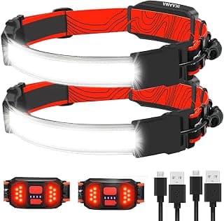Headlamp, IKAAMA Rechargeable Bright Head Lamp, 210° Wide Beam, 500-Lumen, 3.8oz Lightweight Flood Head Light, 3 Light Modes Flashlight for Camping, Biking, Running, Up-Close Repairing Work (2 Pack)