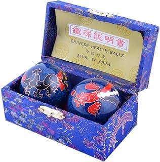 fengshuisale Feng Shui Chinese Health Balls (Blue with Phoenix and Dragon) 42MM W Red String Bracelet F1116（1.65inch-Cloisonne）