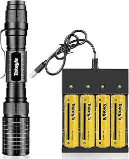 Tokeyla Led Flashlights Rechargeable High Lumens 5 Modes Super Bright Handheld Flashlight with Clip,Zoomable Waterproof Camping Flash Light for Outdoor,Emergency（1 Pack）