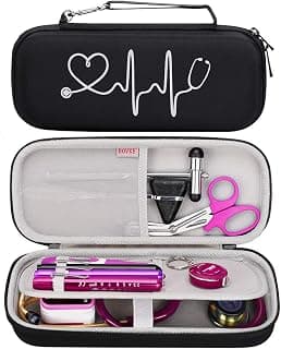 BOVKE Travel Case for 3M Littmann Classic III, Lightweight II S.E, Cardiology IV Diagnostic, MDF Acoustica Deluxe Stethoscopes - Extra Room for Taylor Percussion Reflex Hammer and Penlight, Black