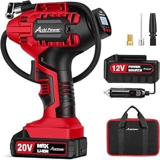 AVID POWER Tire Inflator Air Compressor, 20V Cordless Car Tire Pump with Rechargeable Li-ion Battery, 12V Car Power Adapter, Digital Pressure Gauge