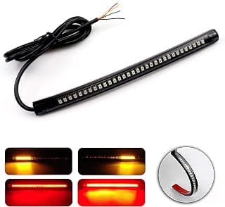 LivTee Universal 8" Flexible LED Light Strip with Tail Brake Stop Turn Signal Lights All-in-one for Motorcycle Scooter Quad Cruiser Off Road, Red/Amber
