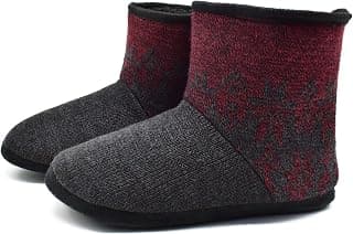 Knit Rock Wool Warm Men Indoor Pull on Cozy Memory Foam Slipper Boots Soft Rubber Sole