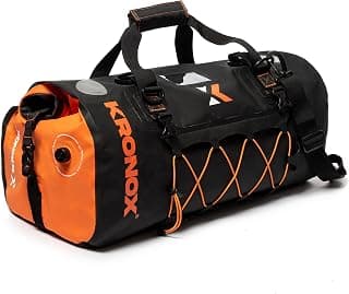 KRONOX Waterproof Motorcycle Duffel Bag - ATV, Touring, Enduro, Adventure Sports, Black, Large Capacity, Black & Orange, 40 Liters, Motorcycle Offroad