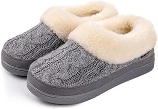 Women's Cozy Cable Knit Memory Foam House Shoes Slipper with Fuzzy Plush Collar