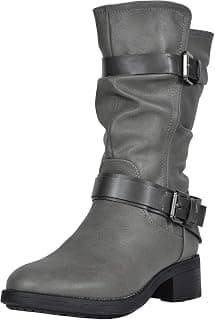 Womens Mid Calf Combat Riding Winter Snow Boots For Ladies