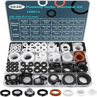KEZE 160PCS Silicone and Rubber Gasket for Shower Head Gasket Garden Hose Gasket for 1", 3/4", 1/2", 3/8", Pipe Repair