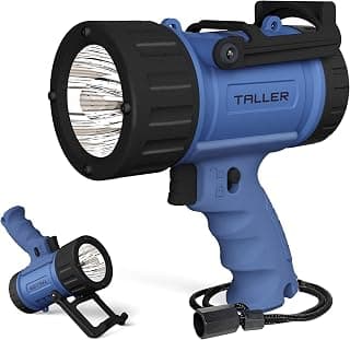 TALLER Upgraded Rechargeable Spotlight with 10000 Lumens, 10000mAh Hand Held Spot Lights Flashlight Warning Lamp, IPX7 Waterproof Lightweight LED Spot Light for Boat, Home Security, Camping, Hunting