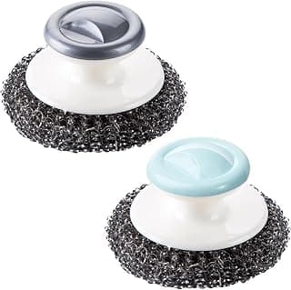 KYHSOM Stainless Steel Wool Scrubber with Handle Dish Scrub Brush Kitchen Pot Scrubbers Metal Scrubbers for Cleaning Dishes, Cast Iron Skillets, Stock Pots, Grills, Sink