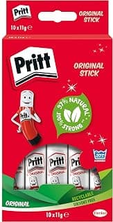 Pritt Glue Stick, Safe & Child-Friendly Craft Glue for Arts & Crafts Activities, Strong-Hold Adhesive for School & Office Supplies, 10x11g Pritt Stick,White