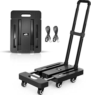 SPACEKEEPER Folding Hand Truck, 500 LB Heavy Duty Luggage Cart, Utility Dolly Platform Cart with 6 Wheels & 2 Elastic Ropes for Luggage, Travel, Moving, Shopping, Office Use, Black