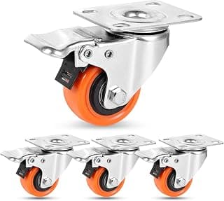 2" Plate Caster Wheels Heavy Duty 600 Lbs Load Capacity Swivel Casters with Brake Set of 4, Safety Dual Locking, No Noise Wheels for Furniture, Carts (Free Screws and Screwdriver)