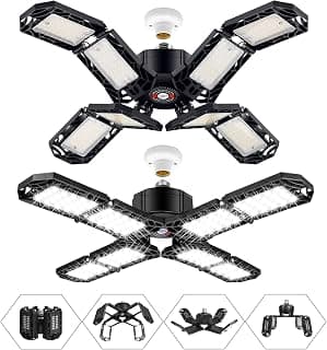 1 Pack LED Garage Light,Super Bright Screw in E26/E27 Ceiling Shop Work Lamp, 150W 15000 Lumen Deformable Basement Bulb Fixture with 8 Adjustable Panels, Commercial Bay Lighting for Workshop, Attic