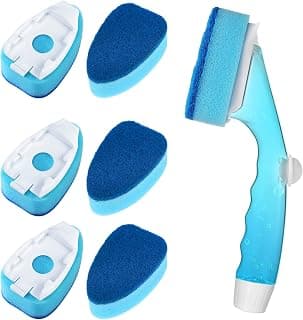 Non Scratch Heavy Duty Dishwand Set, Upgrade 6 Refill Replacement Sponge Heads with Handle, Greener Soap Dispenser, Multi Purpose for Kitchen Sink Pan Non Stick Cookware Cleaning Tools (Blue)