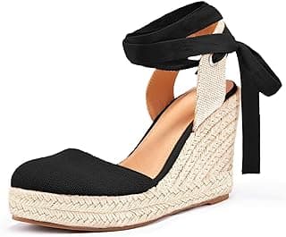 Womens Espadrille Platform Wedge Sandals Closed Toe Lace Up Ankle Strap Shoes