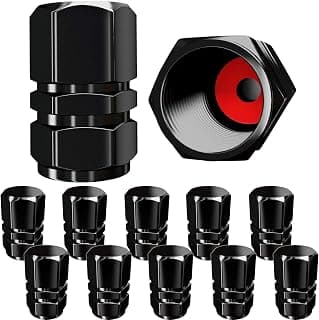 Tire Valve Caps (12 Pack) Heavy-Duty Stem Covers | Dust Proof, with O Rubber Seal | Hexagon Design | Outdoor, All-Weather, Leak-Proof Air Protection | Light-Weight Universal Aluminum Alloy (Black)