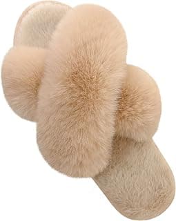 Women's Cross Band Slippers Soft Plush Furry Cozy Open Toe House Shoes Indoor Outdoor Faux Rabbit Fur Warm Comfy Slip On Breathable