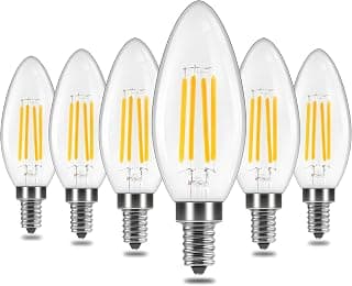 6 Pack 4W 120V E12 Base B11 LED Filament Candle Light Bulb, 40W Equivalent Decorative Chandelier Light Bulbs for Chandeliers, Ceiling Fan Lights, Pendants, Fireplace