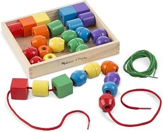 Melissa & Doug Primary Lacing Beads - Educational Toy With 30 Wooden Beads and 2 Laces, Beads For Toddlers, Fine Motor Skills Lacing Toys For Toddlers And Kids Ages 3+