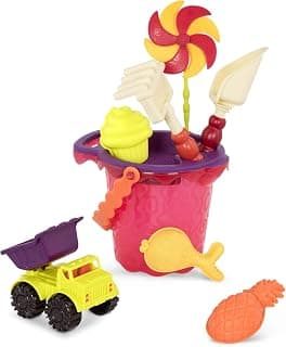 B. toys by Battat – Sands Ahoy – Each Playset - Medium ucket Set (Mango) with 9 Unique Sand & Water Toys –Phthalate Free – 18 m+, 0