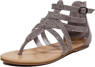 Women's Gladiator T-Strap Flat Sandals Fisherman Strappy Thongs Open Toe Back Zip Beach Shoes
