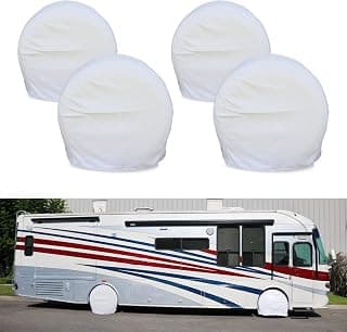 Leisure Coachworks Tire Covers for RV Wheel Set of 4 Motorhome Wheel Covers Waterproof White Vinyl Tire Protectors/Tire Covers Fits 36" to 39" Tire Diameters