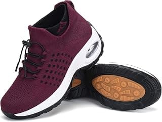 Women's Walking Shoes Sock Sneakers Slip on Mesh Air Cushion Comfortable Wedge Easy Shoes Platform Loafers