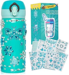 Cullaby Gift for Girls Ages 4-12, DIY Craft Kits for Girls, Water Bottle with Tons of Rhinestone Gem Stickers - 12 OZ BPA Free Stainless Steel Vacuum Insulated Mug - Perfect Size (Baby Girl Blue)