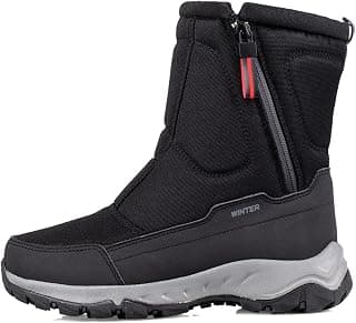Snow Boots Men's 4CM Winter Non-Slip Flat Snow Boots Outdoor Waterproof Lightweight Cotton Fur Lined Warm Mid-Calf Boots Zipper Ankle Boots