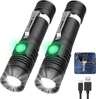 Rechargeable Flashlight, LED Tactical Flashlight, 2000 Lumens Super Bright Pocket-Sized T6 LED Torch with Clip, IPX6 Water Resistant, 4 Modes for Camping Hiking Emergency (2 Pack)