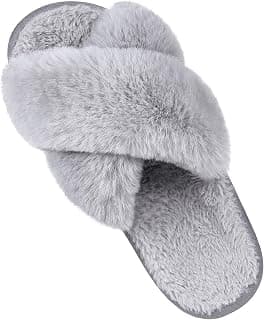 Women's Cross Band Fuzzy Slippers Fluffy Open Toe House Slippers Cozy Plush Bedroom Shoes Indoor Outdoor
