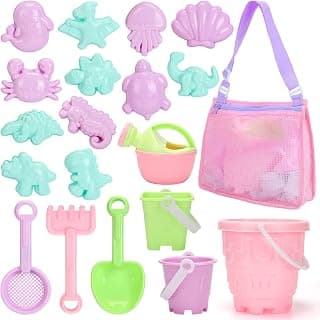 Tagitary Beach Sand Toys Set Beach Toys for Kids 3-10 Kid Sand Toy with Beach Bucket Watering Can Shovel Rake Sand Molds Beach Shell Bag