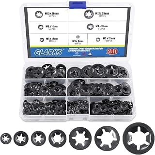 Glarks 280Pcs Internal Tooth Starlock Push On Locking Washers Speed Clips Fasteners Assortment Kit