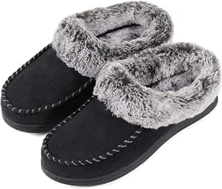Women's Comfort Micro Suede Memory Foam Slippers Non Skid House Shoes w/Faux Fur Collar