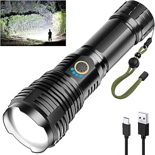 Rechargeable Led Flashlights, 100000 High Lumens Flashlight, XHP70.2 Brightest Tactical Flashlight with Zoomable, 5 Modes, IPX7 Waterproof Super Bright Flashlight for Camping, Hiking, Emergencies