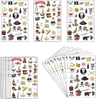 Oringaga 1000PCS Pirate Themed Paper Stickers for Halloween/Cosplay/Pirate/Nautical/Trick or Treat/Adventure Party Favors Supplies Decorations