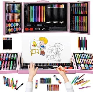 127 Pack Art Supplies Kit, KINSPORY Painting Colouring & Art Set, Fancy Suitcase with Drawing Easel, Gift for Girls Kids Teens (Pink)