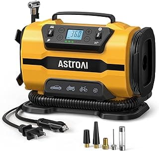 AstroAI Tire Inflator Portable Air Compressor for Car Tire Pump 150PSI 12V DC/110V AC with Dual Metal Motors &LED Light，Automotive Car Accessories&Two Mode for car, Bicycle Tires and air mattresses.