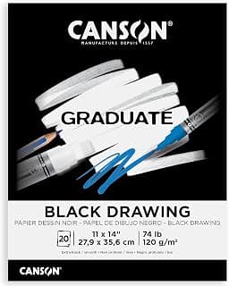 Canson Graduate Black Drawing Pad, Foldover, 11x14 inch, 20 Sheets | Artist Paper for Adults and Students - Drawing, Sketching and Art Journaling
