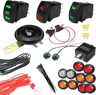 Universal ATV UTV SXS Turn Signal Kit Street Legal Turn Signal Rocker Light 120 DB Horn Flashing Adjustable Relay Kit with Relay Fuse for Polaris, RZR,Kawasaki, Teryx Talon,Can Am, Honda