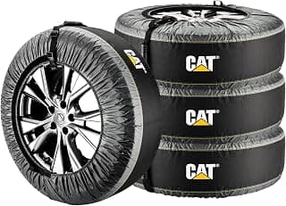 Cat Tire Covers, Seasonal Spare Tire Totes, 4 Piece Wheel Bags for Winter, Handle for Easy Transportation, Fits Tires 22 inches to 31 inches Black 240400