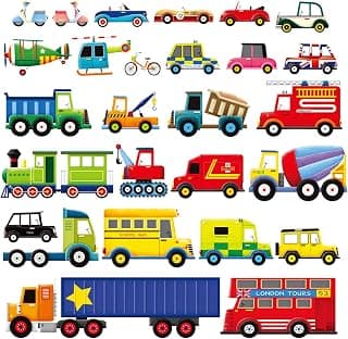 DECOWALL DW-1205 27 Transports Kids Wall Stickers Decals Peel and Stick Removable for Nursery Bedroom Living Room art murals decorations decor boy baby truck vehicle bus transportation crane