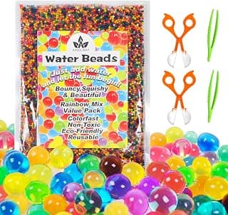 Water Beads with Fine Motor Skills Toy Set, Non-Toxic Water Sensory Toy for Kids Gel Beads with 2 Scoops and Tweezers for Early Skill Development
