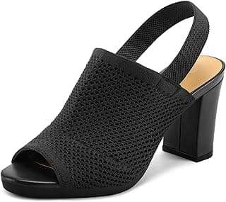 Women's Knit Chunky Block High Heels Elastic Slingback Open Toe 3 Inch Heeled Sandals