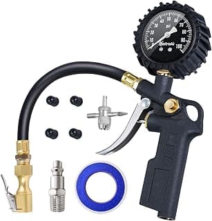 AstroAI Tire Inflator with Pressure Gauge, 100 PSI Air Chuck and Compressor Accessories Heavy Duty with Large 2.5" Easy Read Glow Dial, Durable Rubber Hose and Quick Connect Coupler